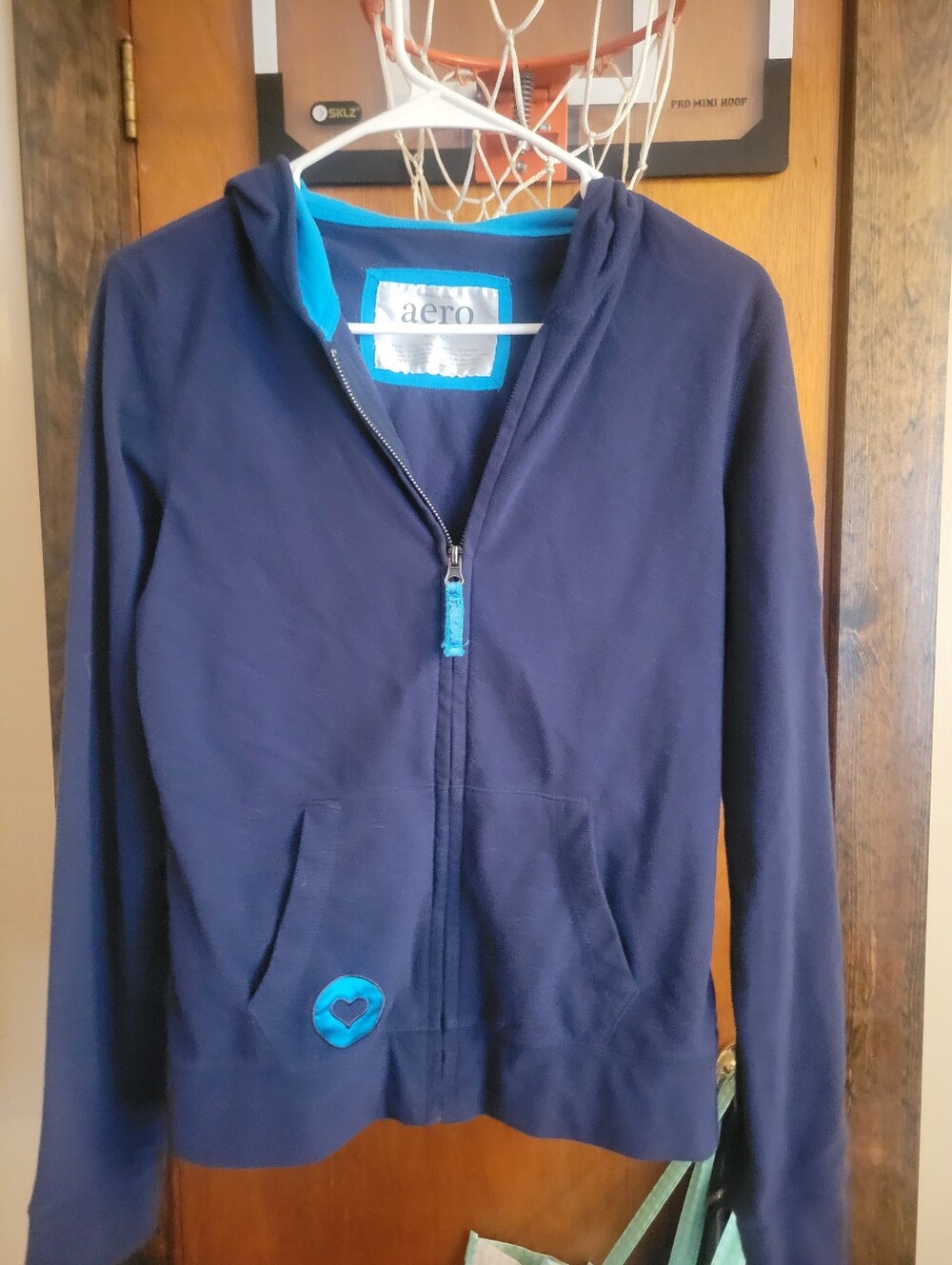 Aeropostale Navy Blue Zip-Up Hoodie with Turquoise Accents
